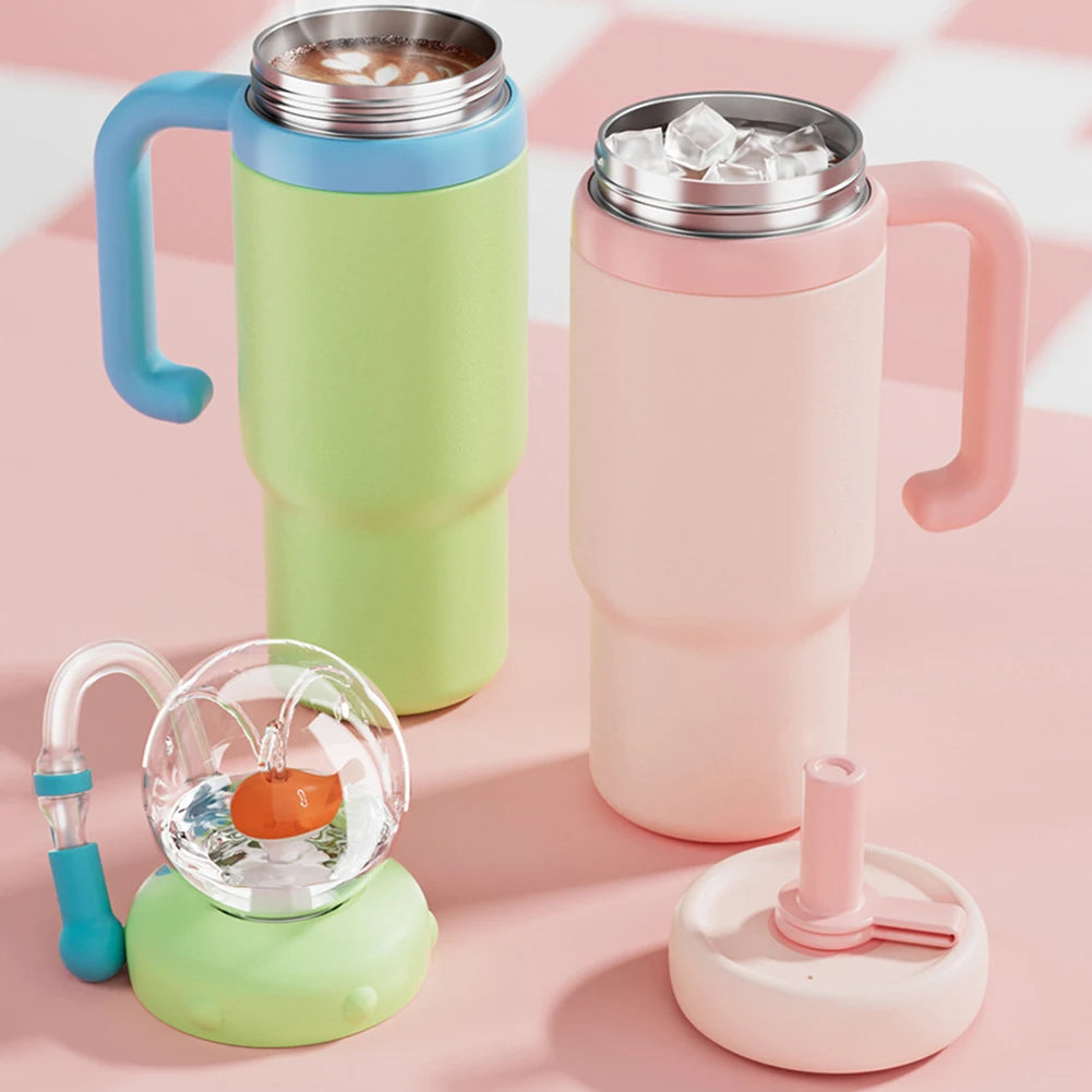 24oz Stainless Steel Whale Fountain Tumbler with Handle for Kids Teens and Adults