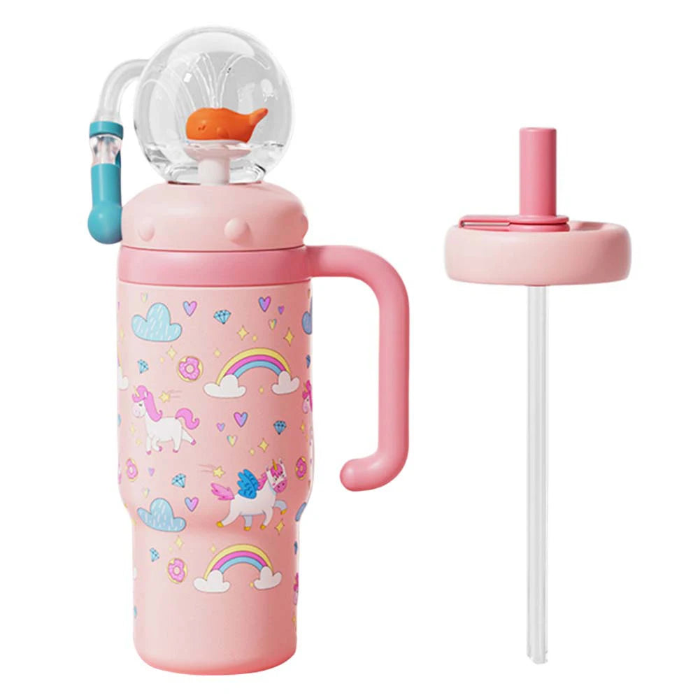 24oz Stainless Steel Whale Fountain Tumbler with Handle for Kids Teens and Adults